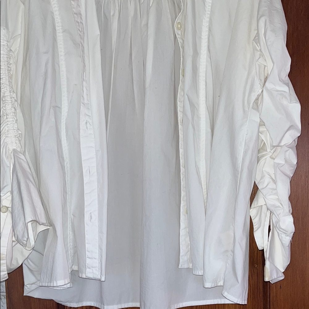 Free People White Ruffle Sleeve Button-Front Blouse - Picture 4 of 6